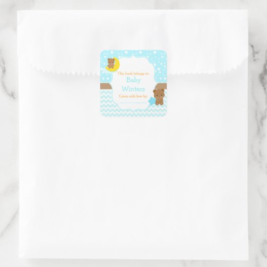 Cute Beren Boy met Star Baby shower Bookplate Vierkante Sticker (Tas)
