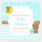 Cute Beren Boy met Star Baby shower Bookplate Vierkante Sticker (Voorkant)