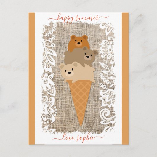 Cute Beren Ice Cream Cone Happy Summer Briefkaart (Voorkant)