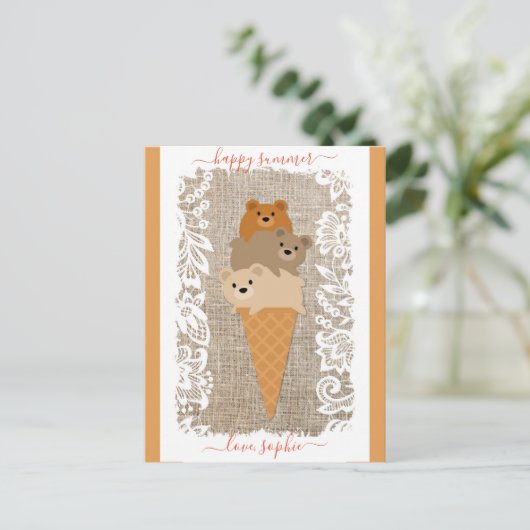 Cute Beren Ice Cream Cone Happy Summer Briefkaart (Staand voorkant)