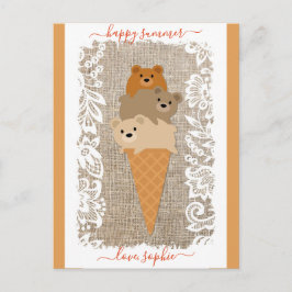 Cute Beren Ice Cream Cone Happy Summer Briefkaart