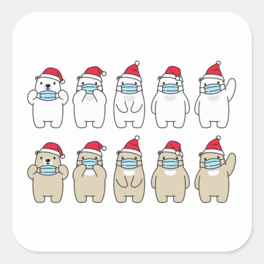 Cute beren kerstmasker pet vierkante sticker (Voorkant)