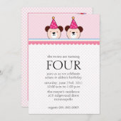 Cute beren - Roze tweelingsuitnodigingen Kaart (Voorkant / Achterkant)