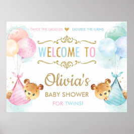 Cute Beren Twins Boy Girl Baby shower Welkom Sign Poster
