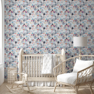Cute berglandschap hete luchtballon kinderkamerbeh behang