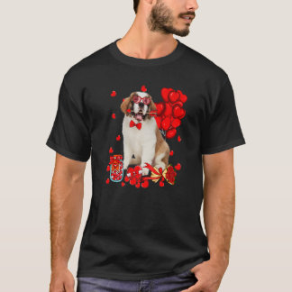 Cute Bernard Dog Funny Heart Valentijnsdag Dog T-shirt