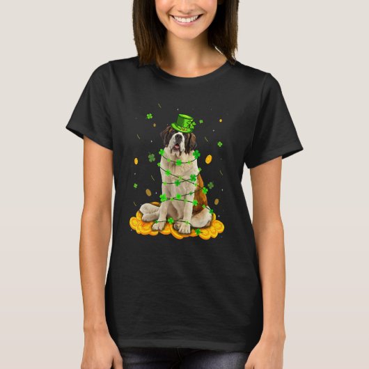 Cute Bernard Dog St Patricks Day Irish Shamrock T-shirt (Voorkant)