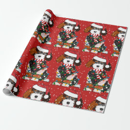 Cute Bernedole Mountain Dog Red Cadeaupapier