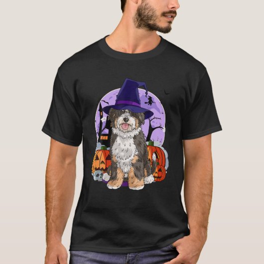 Cute Bernedoodle Halloween Witch Pumpkin T-shirt (Voorkant)