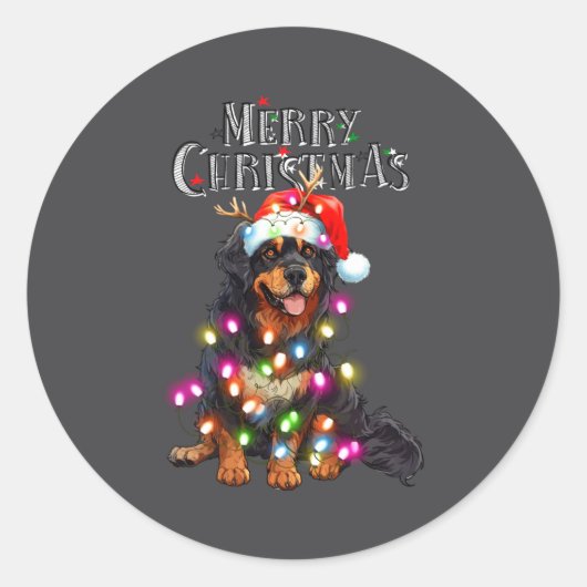 Cute Bernese Mountain Christmas Lights Xmas Dog Lo Ronde Sticker (Voorkant)