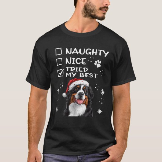Cute Bernese Mountain Dog Christmas Naughty Nice T T-shirt (Voorkant)