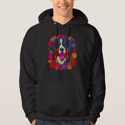 Cute Bernese Mountain Dog Flowers Hoodie (Voorkant)