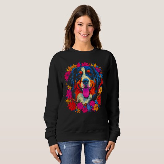 Cute Bernese Mountain Dog Flowers Trui (Voorkant volledig)