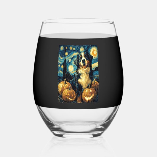 Cute Bernese mountain Dog Halloween Jack O Lantern Wijnglas Zonder Voet (Voorkant)