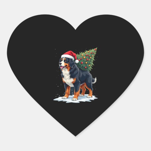 Cute Bernese Mountain Dog in a Christmas Tree for Hart Sticker (Voorkant)