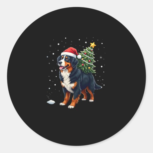 Cute Bernese Mountain Dog in a Christmas Tree for Ronde Sticker (Voorkant)