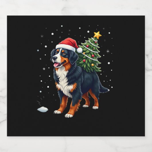 Cute Bernese Mountain Dog in a Christmas Tree for  Sparkling Wijnetiket (Enkel label)