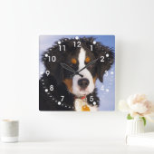 Cute Bernese Mountain Dog Puppy Afbeelding Vierkante Klok (Huis)