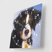 Cute Bernese Mountain Dog Puppy Afbeelding Vierkante Klok (Hoek)
