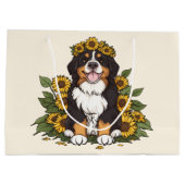 Cute Bernese Mountain Dog Wearing Sunflower Crown Groot Cadeauzakje (Achterkant)