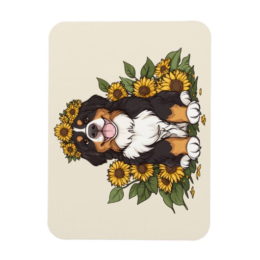 Cute Bernese Mountain Dog Wearing Sunflower Crown Magneet (Verticaal)
