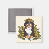 Cute Bernese Mountain Dog Wearing Sunflower Crown Magneet (Voorkant / Achterkant)