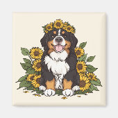 Cute Bernese Mountain Dog Wearing Sunflower Crown Magneet (Voorkant)