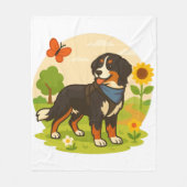 Cute Bernese Mountain Dog with Sunflower & Butterf Fleece Deken (Voorkant)