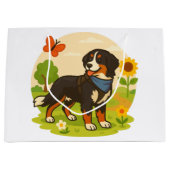 Cute Bernese Mountain Dog with Sunflower & Butterf Groot Cadeauzakje (Voorkant)