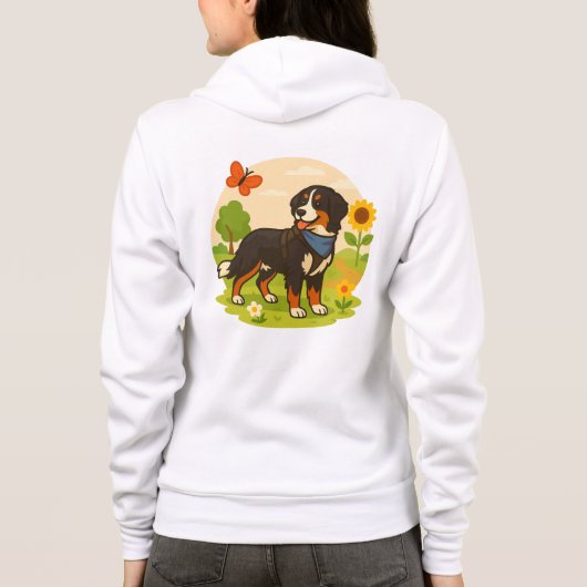 Cute Bernese Mountain Dog with Sunflower & Butterf Hoodie (Achterkant)