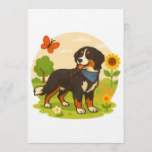 Cute Bernese Mountain Dog with Sunflower & Butterf Kaart (Voorkant)