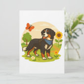 Cute Bernese Mountain Dog with Sunflower & Butterf Kaart (Staand voorkant)