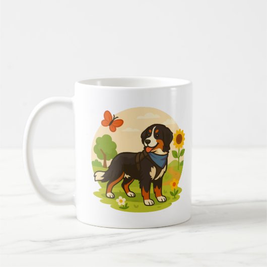 Cute Bernese Mountain Dog with Sunflower & Butterf Koffiemok (Links)