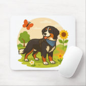 Cute Bernese Mountain Dog with Sunflower & Butterf Muismat (Met muis)