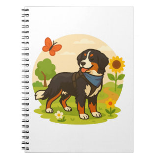 Cute Bernese Mountain Dog with Sunflower & Butterf Notitieboek