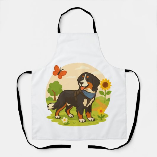 Cute Bernese Mountain Dog with Sunflower & Butterf Schort (Voorkant)