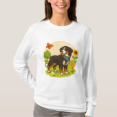 Cute Bernese Mountain Dog with Sunflower & Butterf T-shirt (Voorkant)