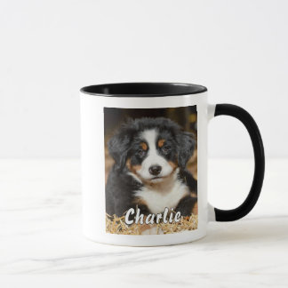 Cute Bernese Puppy Naam Foto Zwarte Accent Mok