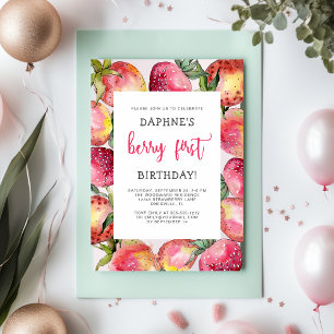 Cute Berry Eerste Verjaardag Aardbei Feestje Kaart