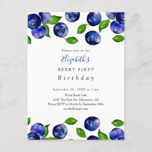 Cute Berry First Birthday Blueberry Waterverf Briefkaart