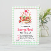 Cute Berry First Birthday strawberries for girls Kaart (Staand voorkant)