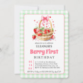 Cute Berry First Birthday strawberries for girls Kaart (Voorkant)