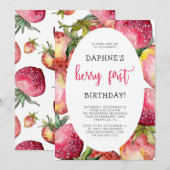 Cute Berry First Strawberry 1st Birthday Party Kaart (Voorkant / Achterkant)
