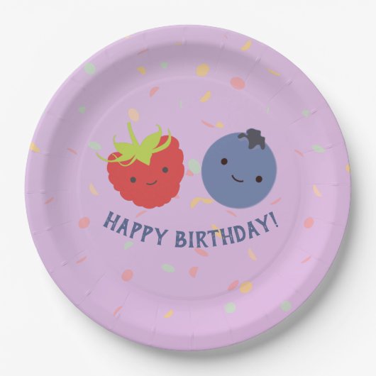 Cute Berry Happy Birthday Kawaii Berries Papieren Bordje (Voorkant)
