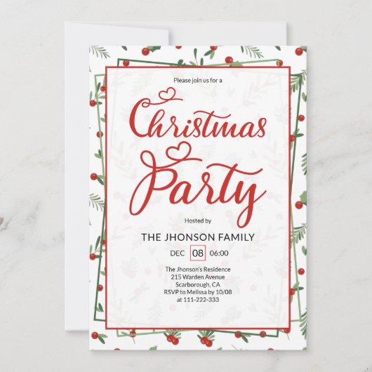 Cute Berry Pattern Calligraphy Christmas Party Kaart (Voorkant)