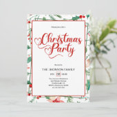 Cute Berry Pattern Calligraphy Christmas Party Kaart (Staand voorkant)