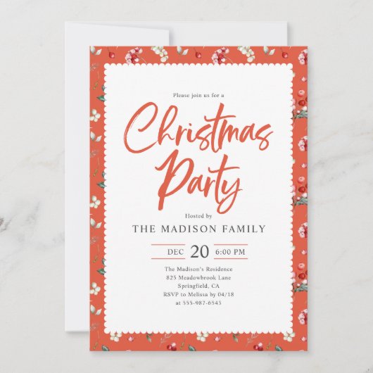 Cute Berry Pattern Handwritten Christmas Party Kaart (Voorkant)