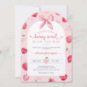 Cute Berry Sweet Baby Shower Strawberries Pink Kaart (Voorkant)
