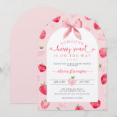 Cute Berry Sweet Baby Shower Strawberries Pink Kaart (Voorkant / Achterkant)