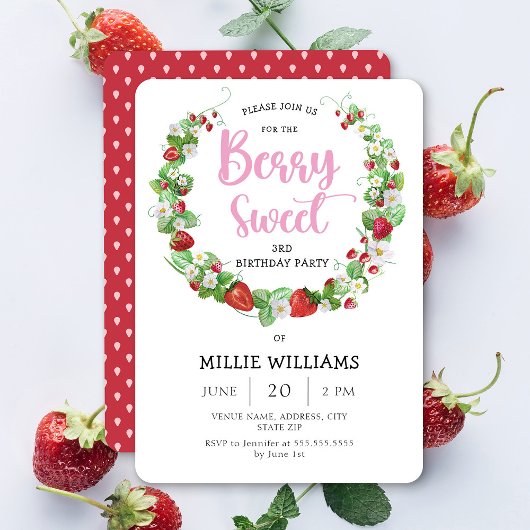 Cute Berry Sweet Birthday Party Invitation Kaart